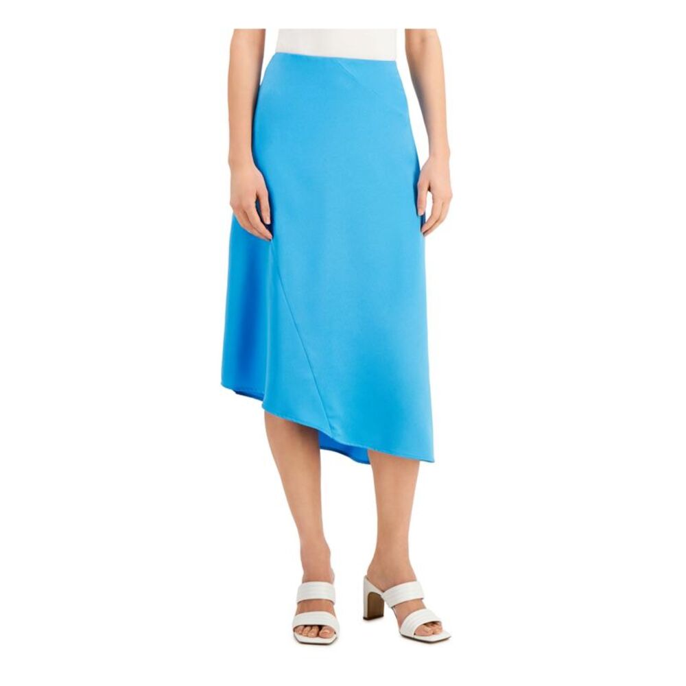 ALFANI Womens Aqua Asymmetric Hem Midi A-Line Skirt Size: 10